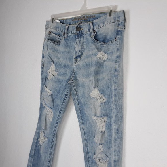 American Eagle Men's Flex Skinny Jeans Size 32x34 Distressed Light Wash Raw Hem - Picture 3 of 16